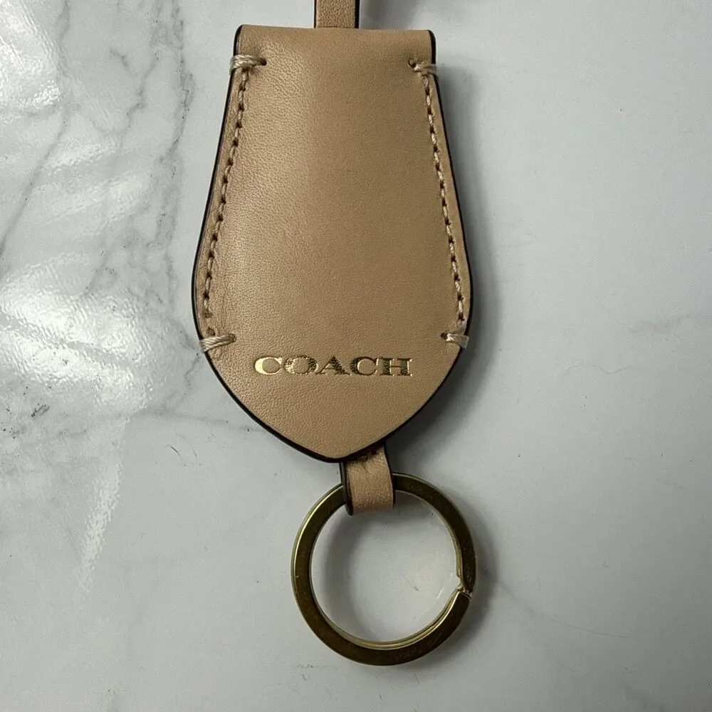 Coach Beechwood Tan Leather Hidden Keyring Pouch Loop Key Fob Hangtag Keychain